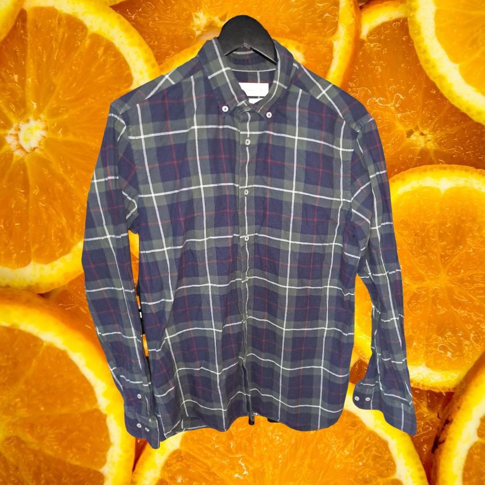 Massimo Dutti Green/Blue/White‎ Plaid Button Down